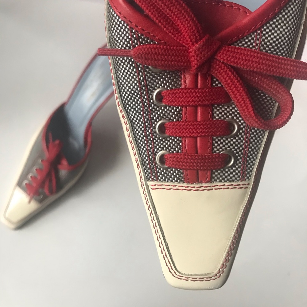 Donald J Pliner leather and canvas mules